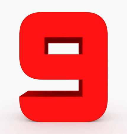 number 9 3d cubic rounded red isolated on white - 3d rendering
