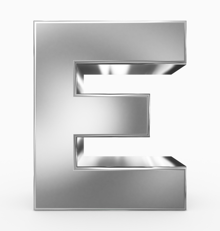 letter E 3d cubic silver isolated on white - 3d renderingの写真素材