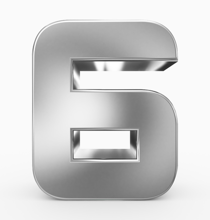 number 6 3d cubic rounded silver isolated on white - 3d renderingの写真素材