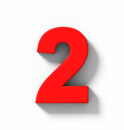 number 2 3D red isolated on white with shadow - orthogonal projection - 3d renderingの写真素材