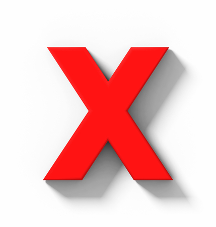 letter X 3D red isolated on white with shadow - orthogonal projection - 3d renderingの写真素材