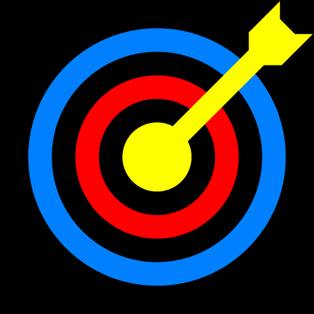 Target sign - colorful yellow red blue transparent with dart, isolated - vector illustrationのイラスト素材