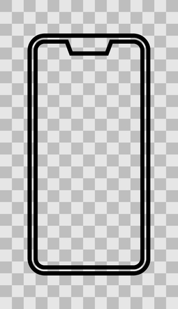 Smartphone icon symbol - black simple outlined with notch, bezel-less, isolated - vector illustrationのイラスト素材