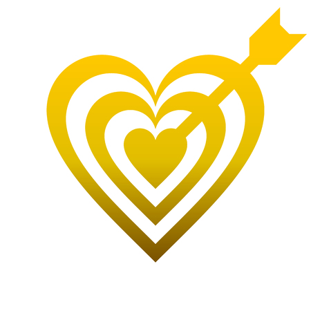 Heart target with arrow symbol icon - golden gradient, isolated - vector illustrationのイラスト素材