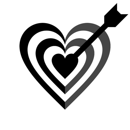 Heart target with arrow symbol icon - black simple, isolated - vector illustrationのイラスト素材