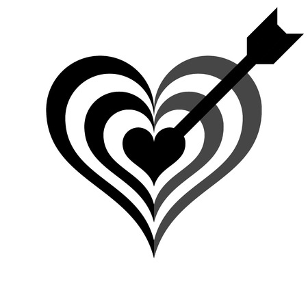 Heart target with arrow symbol icon - black simple, isolated - vector illustrationのイラスト素材
