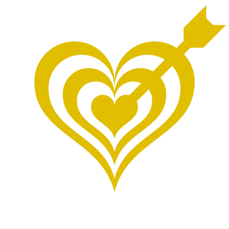 Heart target with arrow symbol icon - golden simple, isolated - vector illustrationのイラスト素材