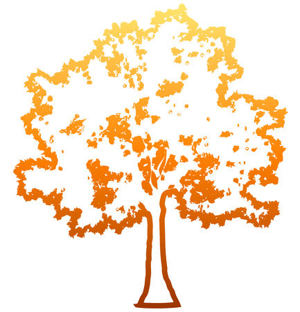 Tree profile silhouette isolated - orange outlined gradient detailed - vector illustrationのイラスト素材