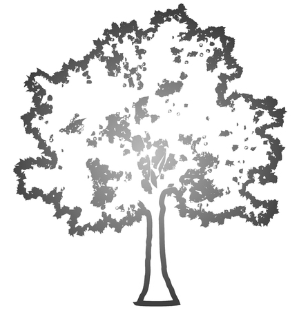 Tree profile silhouette isolated - medium gray outlined gradient detailed - vector illustrationのイラスト素材