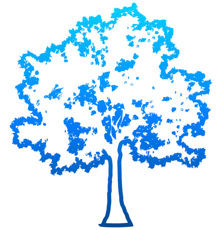 Tree profile silhouette isolated - blue outlined gradient detailed - vector illustrationのイラスト素材