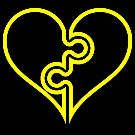 Heart puzzle symbol icon - yellow simple outlined, isolated - vector illustrationのイラスト素材