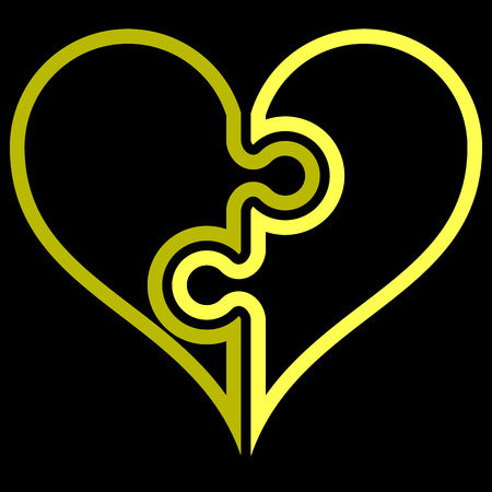 Heart puzzle symbol icon - yellow simple outlined, isolated - vector illustrationのイラスト素材