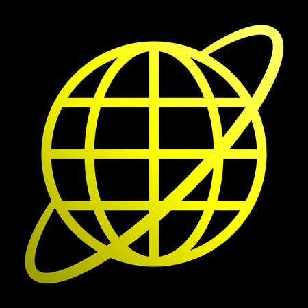 Globe symbol icon with orbit - yellow gradient, isolated - vector illustrationのイラスト素材