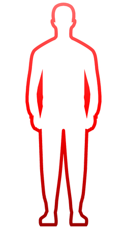 Man standing silhouette - red gradient outline, isolated - vector illustrationのイラスト素材