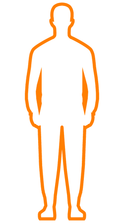 Man standing silhouette - orange simple outline, isolated - vector illustrationのイラスト素材