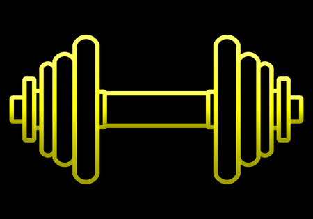 Weights symbol icon - yellow gradient realistic dumbbell outline, isolated - vector illustrationのイラスト素材