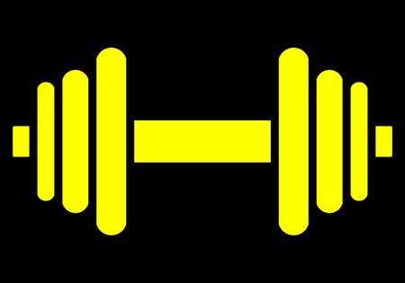 Weights symbol icon - yellow minimalist dumbbell, isolated - vector illustrationのイラスト素材