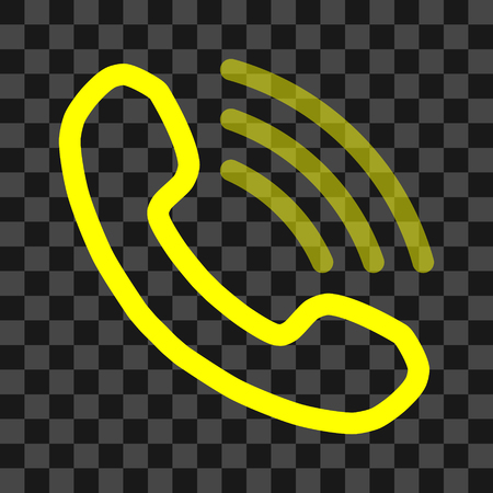 Phone with transparent waves symbol icon - yellow simple outline, isolated - vector illustrationのイラスト素材
