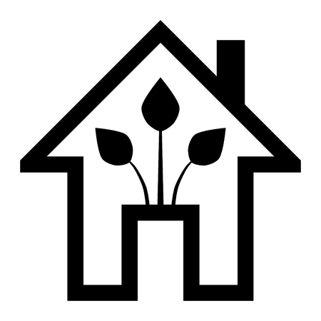 Eco house - green home icon - black outline, isolated - vector illustrationのイラスト素材