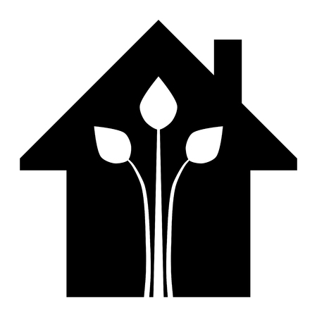Eco house - green home icon - black, isolated - vector illustrationのイラスト素材