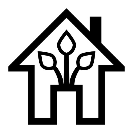 Eco house - green home icon - black outline, isolated - vector illustrationのイラスト素材