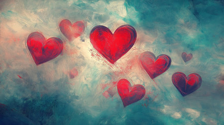 Many red hearts on abstract backgroundの素材