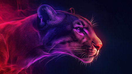 A colorful puma in dark. The image has a vibrant and lively moodの素材