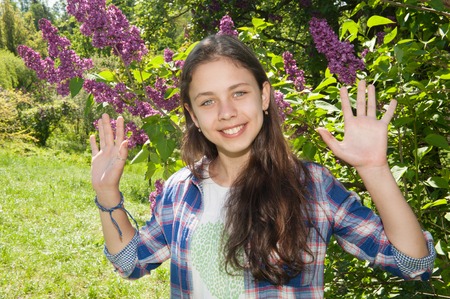 Teen girl on a walk in the parkの写真素材