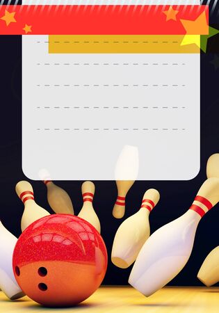 Bowling background with skittles and a ball on the track.の写真素材