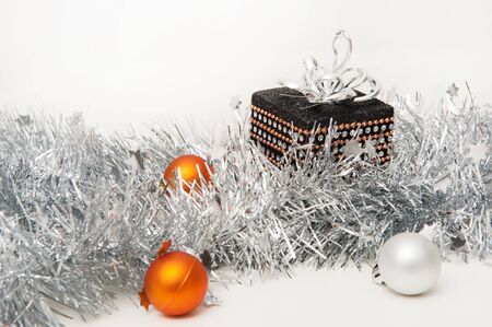 White Christmas background with snowflakes and Christmas decorations.の写真素材