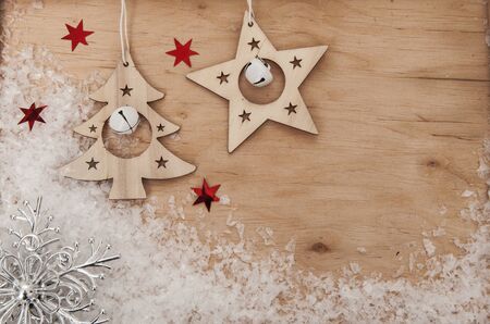 Christmas wooden background with Christmas decorations.の写真素材