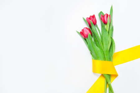 Bouquet of red tulips on a white background