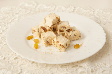 turkish dessert rahat lokum with nuts on a plate