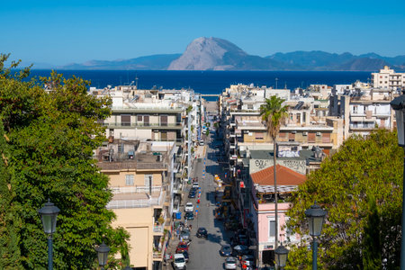 View of the city of Patras and the Gulf of Corinth from a hillの写真素材