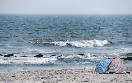 Multicolored beach umbrellasの写真素材