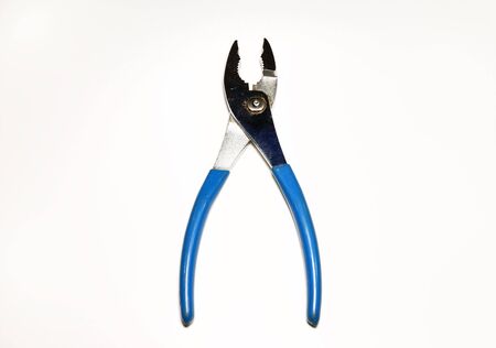 Single pair of pliers with blue rubber gripsの写真素材
