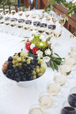 Buffet fruit wines champagne at the weddingの写真素材