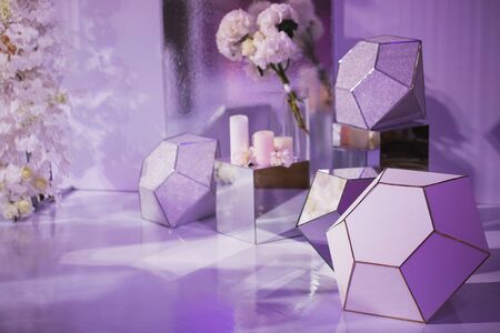 Huge glowing diamonds as the decor at the wedding Banquet
