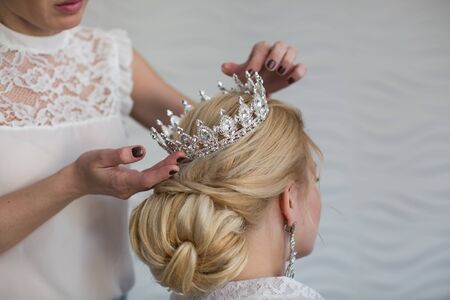 The stylist wears the silver crown brideの写真素材