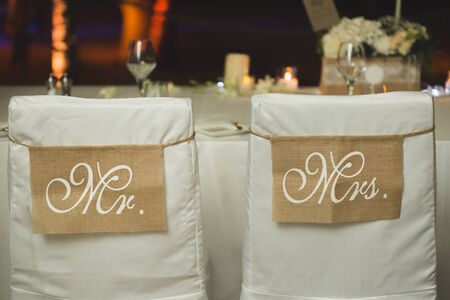 Wedding Bride and Groom Signs at Receptionの写真素材