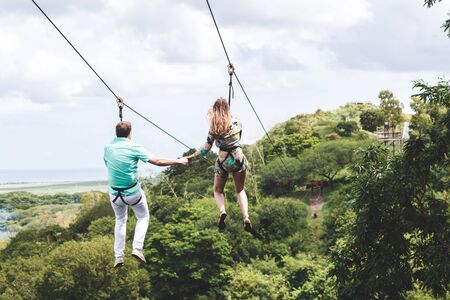 postal code of the island of Mauritius. Guy and girl in the air.