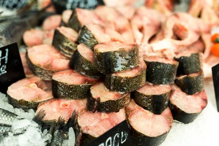 Raw fish ready for sale in the supermarket.の写真素材