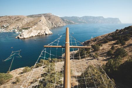 The nose of an old wooden sailing boat. Retro Vintage shipの写真素材