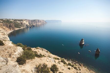 Cape Fiolent, Crimea. View of the rocks and the seaの写真素材