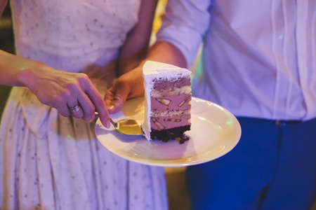 Bride and Groom at Wedding Reception Cutting the Wedding Cake.