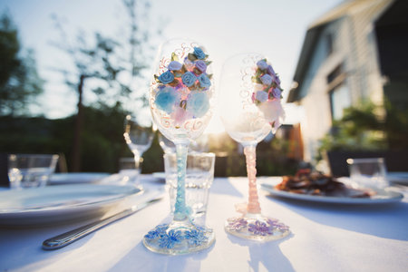 Glasses at a wedding Banquet. Table setting