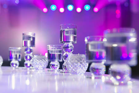 Crystal glasses as part of the wedding banquet table settingの写真素材