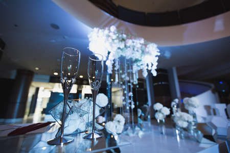 Wedding glasses at the registration Desk on-site ceremonyの写真素材