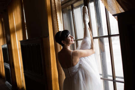 Adult ballerina practicing in the hall of the theatre.の写真素材