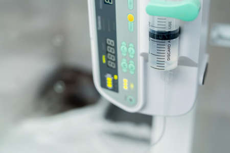 Cat in cage of ICU in veterinarian animal clinic on the drip.の写真素材
